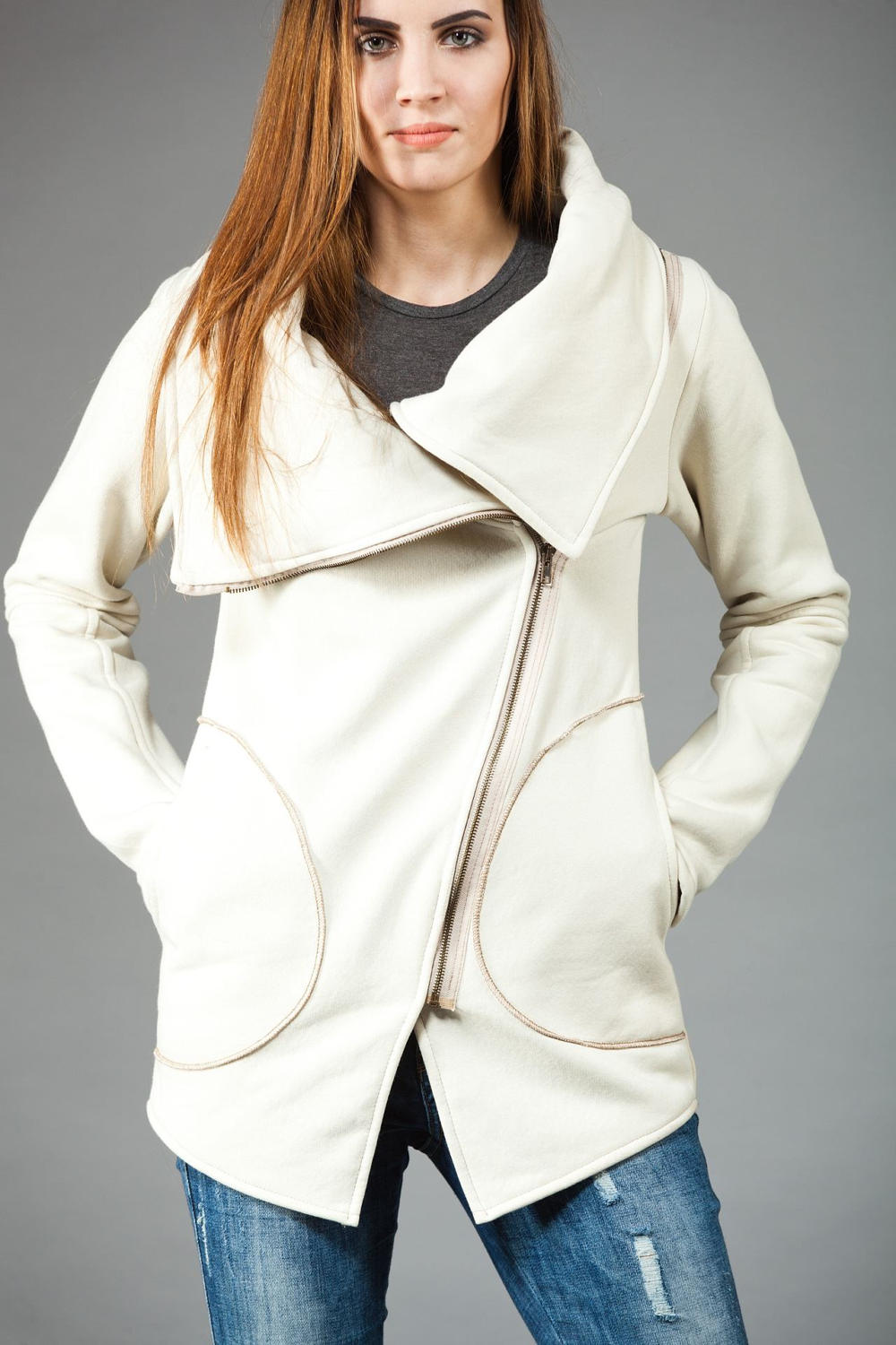 Custom Womens Clothing, Autumn  Style Women Coat, Personalized Gifts, Cowl Neck Coat, Asymmetrical Jacket, Warm Zipper Coat, Cozy Clothing