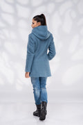 Wool Coat Women, Short Hooded Coat with Zipper