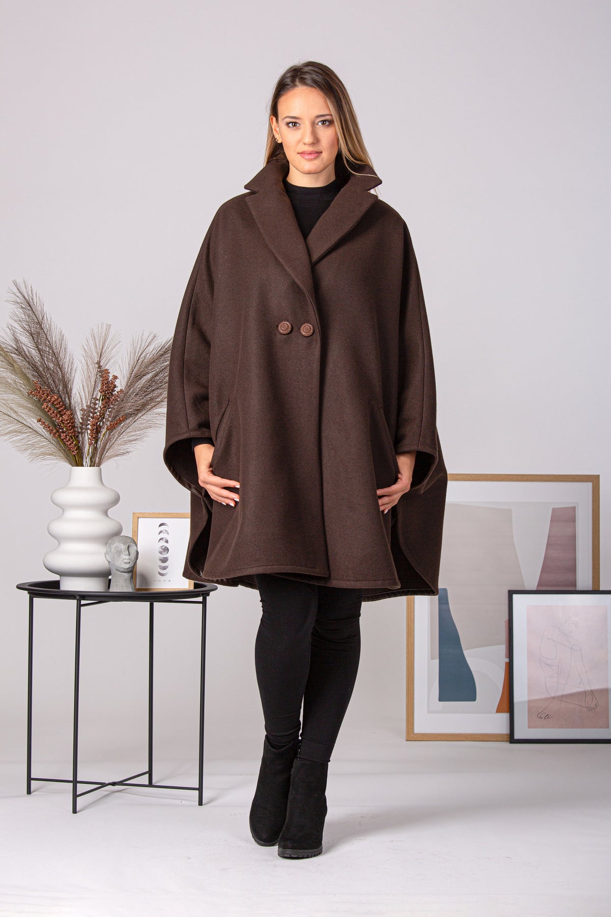 Ladies Loose Cape Coat, Poncho Cloak Overcoat, Long Renaissance Wool Mix Cape, Elegant Swing Coat in Black, Brown, Gray, Off White or Red