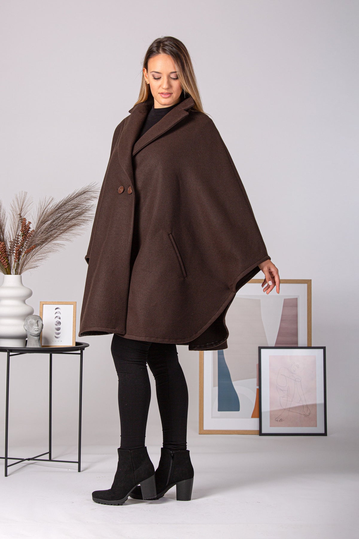 Ladies Loose Cape Coat, Poncho Cloak Overcoat, Long Renaissance Wool Mix Cape, Elegant Swing Coat in Black, Brown, Gray, Off White or Red
