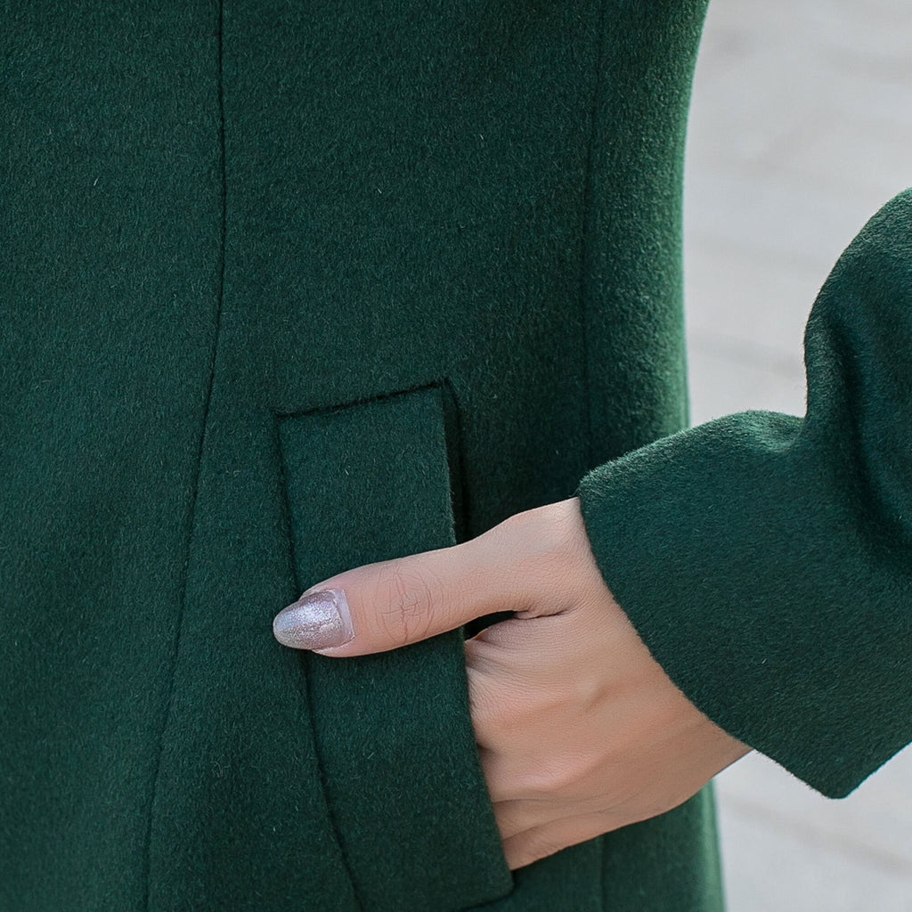 Green Hooded Wool Coat, Short wool coat, Winter wool Coat, Warm winter Coat,  Womens wool coat, Autumn winter coat, Handmade coat C2587
