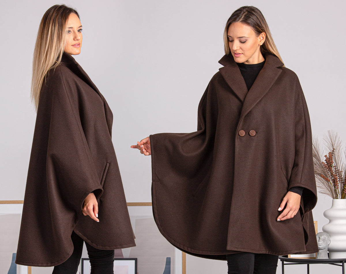 Ladies Loose Cape Coat, Poncho Cloak Overcoat, Long Renaissance Wool Mix Cape, Elegant Swing Coat in Black, Brown, Gray, Off White or Red