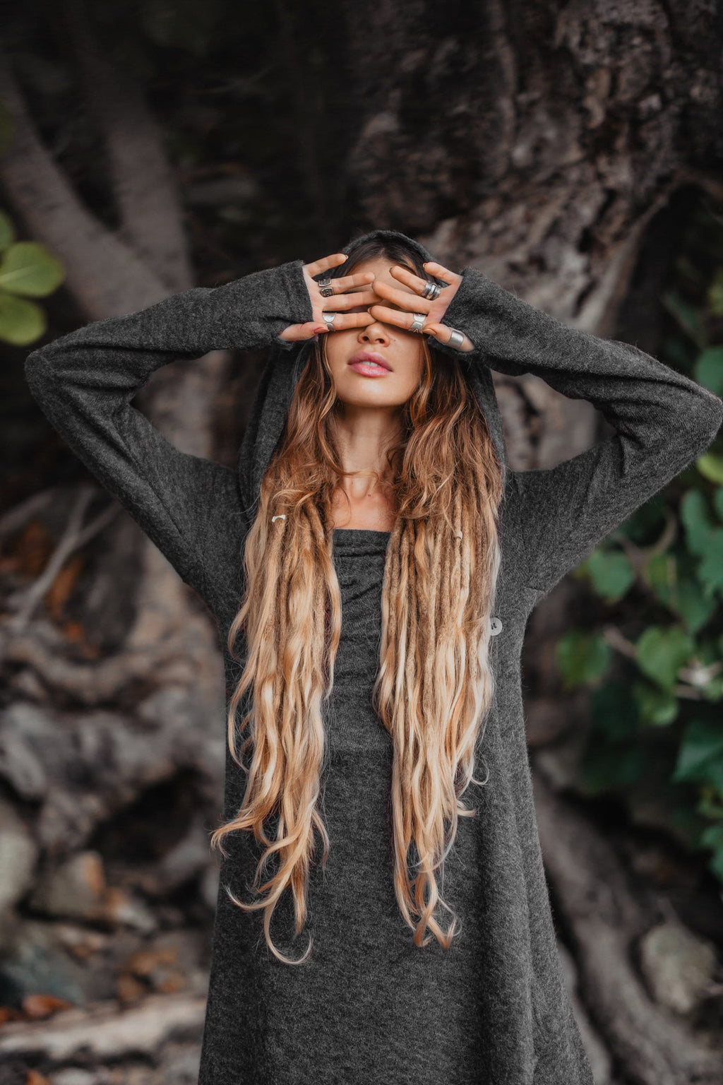 Womens Hooded Sweater Coat Amita In Olive / Half Season Coat Pullover / Bohemian