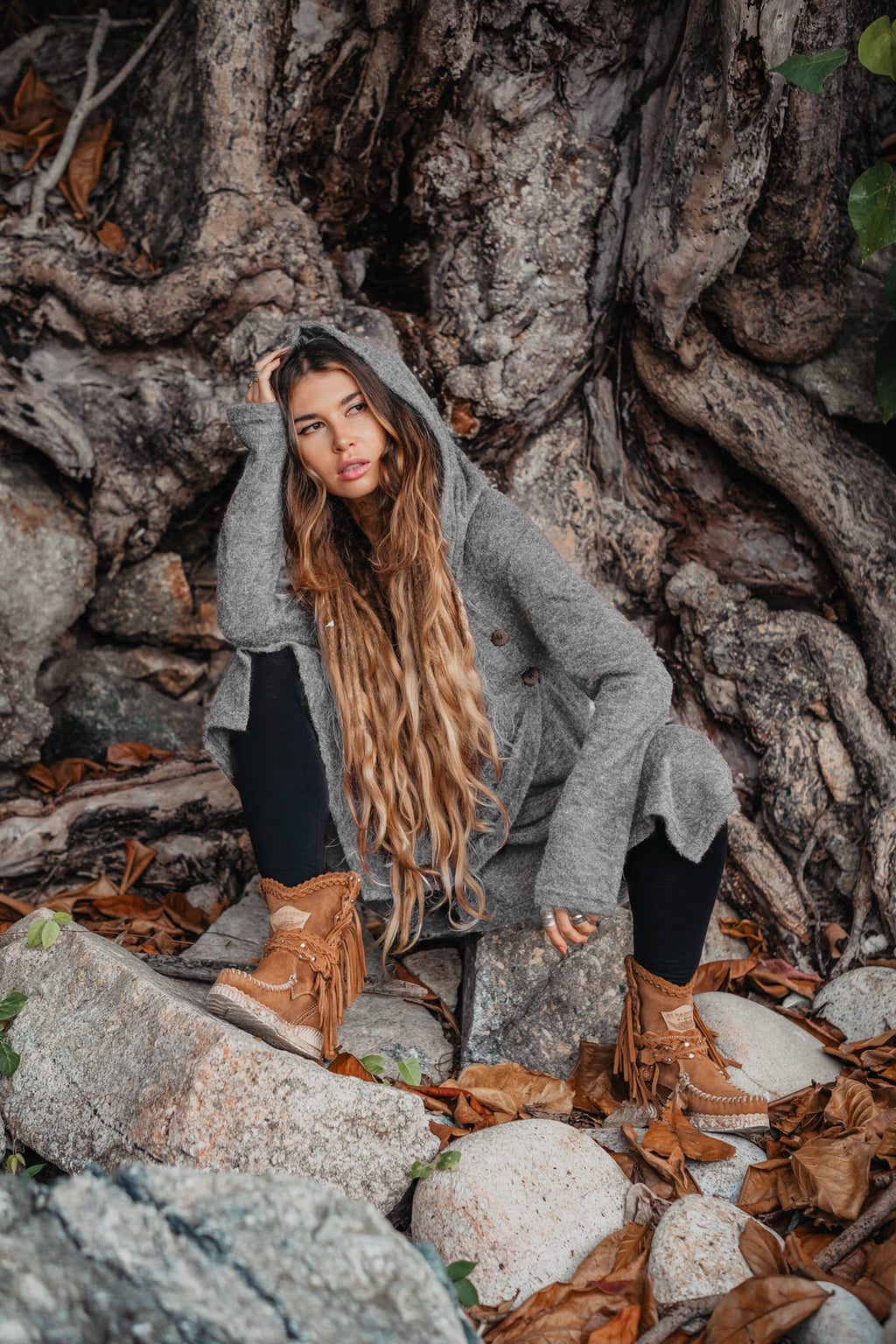 Womens Hooded Sweater Coat Amita In Olive / Half Season Coat Pullover / Bohemian