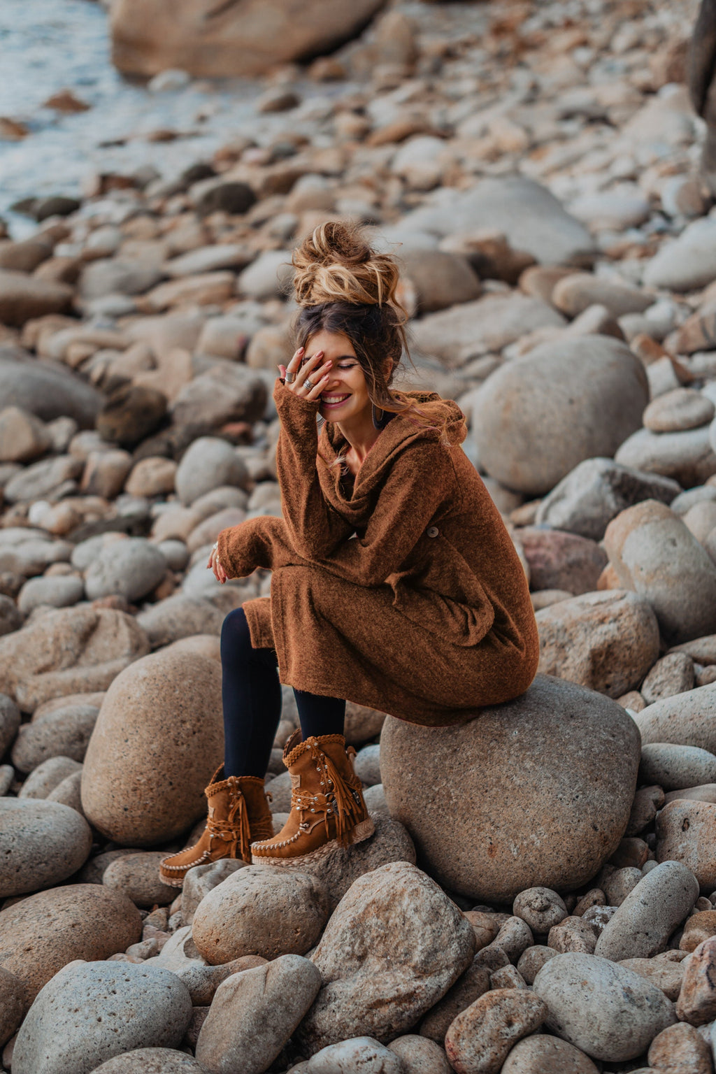 Womens Hooded Sweater Coat Amita In Olive / Half Season Coat Pullover / Bohemian
