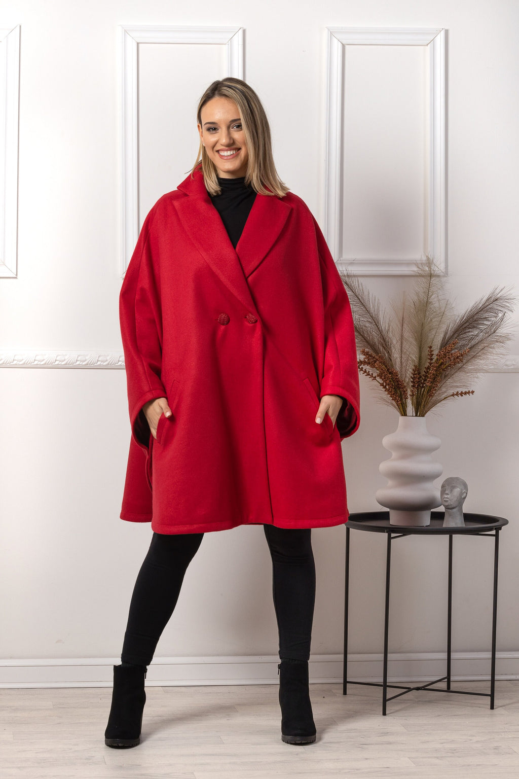 Ladies Loose Cape Coat, Poncho Cloak Overcoat, Long Renaissance Wool Mix Cape, Elegant Swing Coat in Black, Brown, Gray, Off White or Red