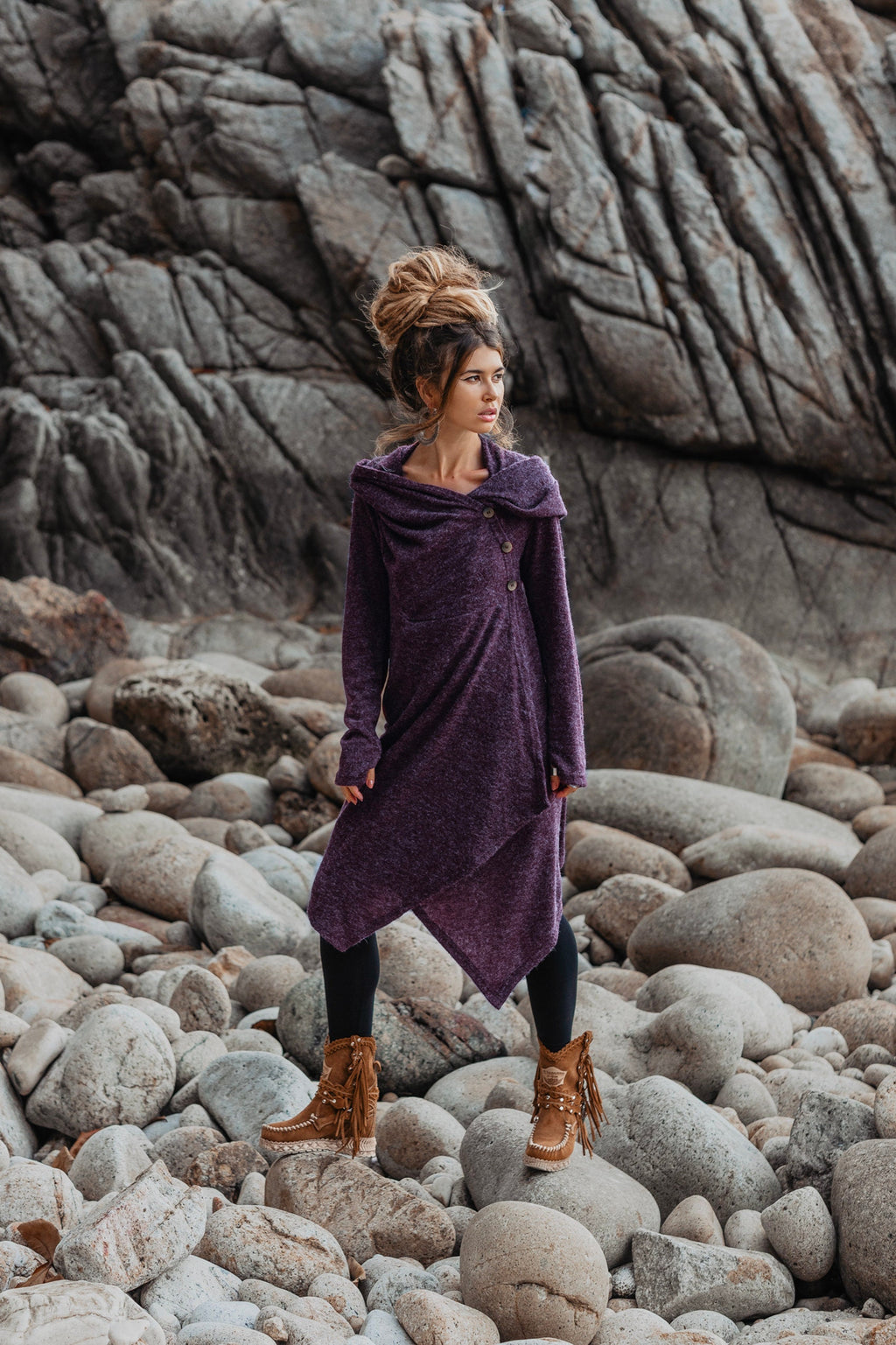 Womens Hooded Sweater Coat Amita In Olive / Half Season Coat Pullover / Bohemian