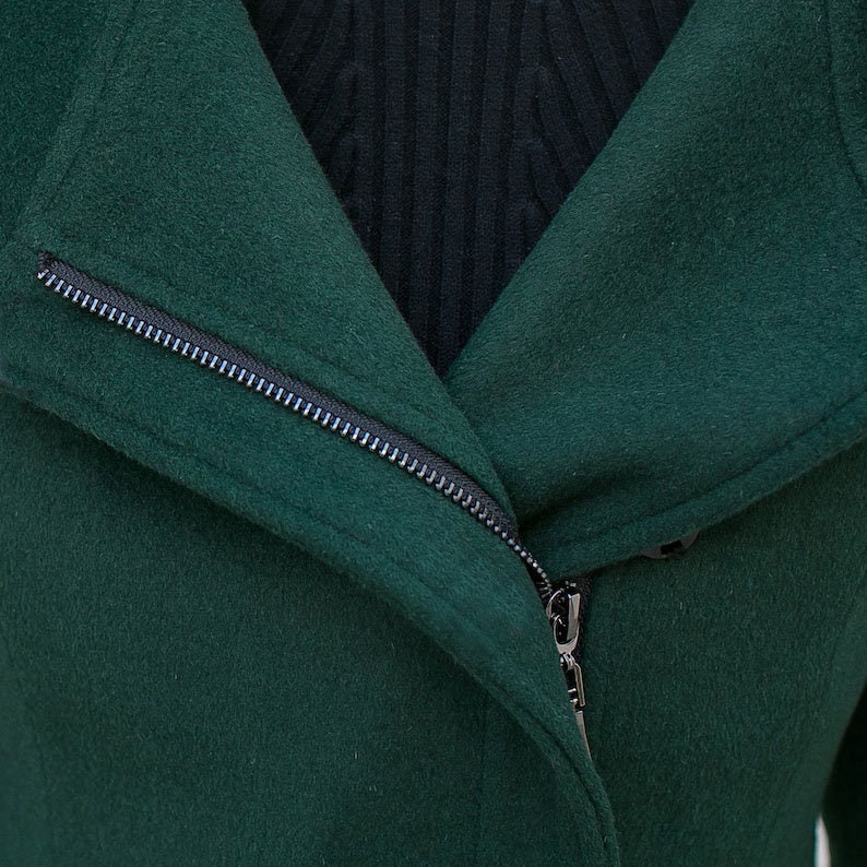 Green Hooded Wool Coat, Short wool coat, Winter wool Coat, Warm winter Coat,  Womens wool coat, Autumn winter coat, Handmade coat C2587