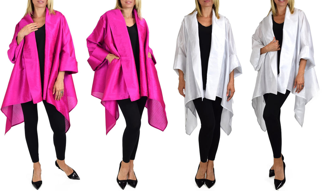 Women Relaxed Fit Poly Silk Designer Cover Up Duster Blazer Jacket | Regular & Plus Sizes