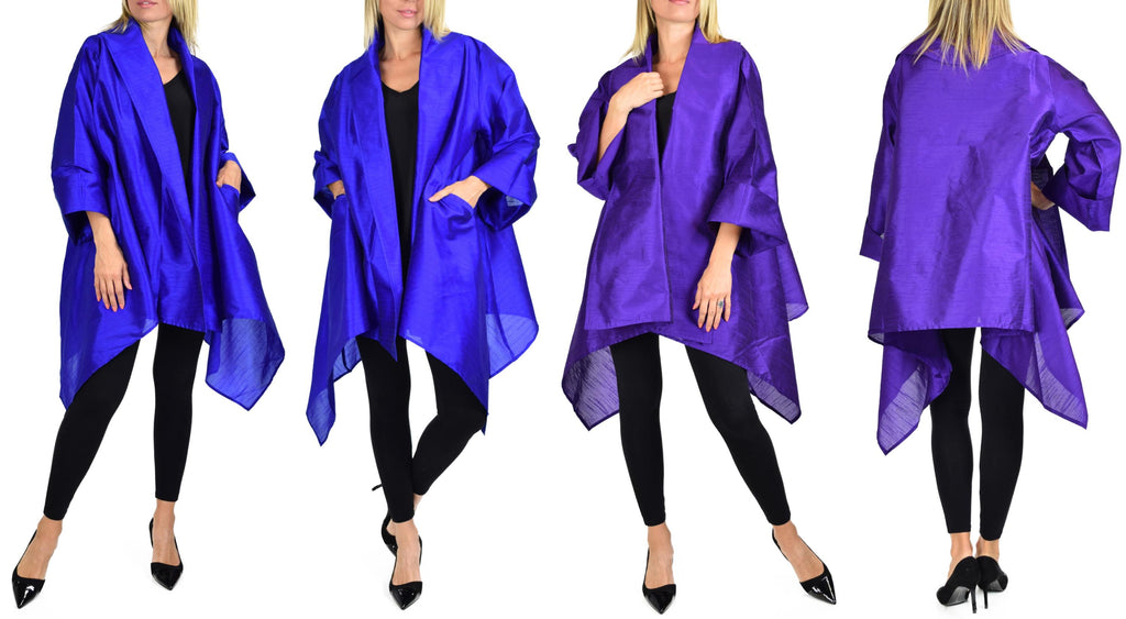 Women Relaxed Fit Poly Silk Designer Cover Up Duster Blazer Jacket | Regular & Plus Sizes