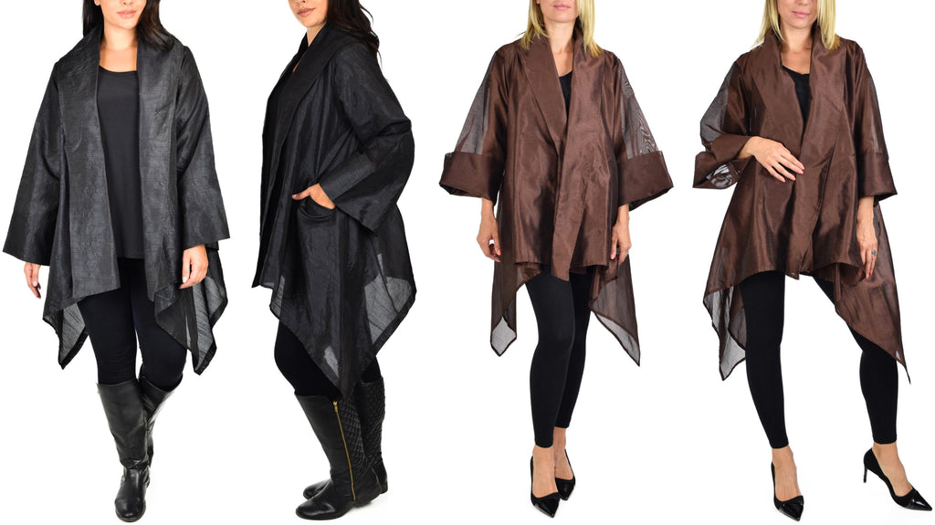 Women Relaxed Fit Poly Silk Designer Cover Up Duster Blazer Jacket | Regular & Plus Sizes