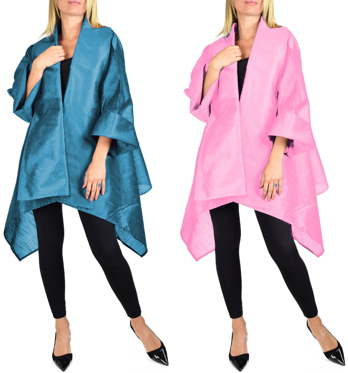 Women Relaxed Fit Poly Silk Designer Cover Up Duster Blazer Jacket | Regular & Plus Sizes
