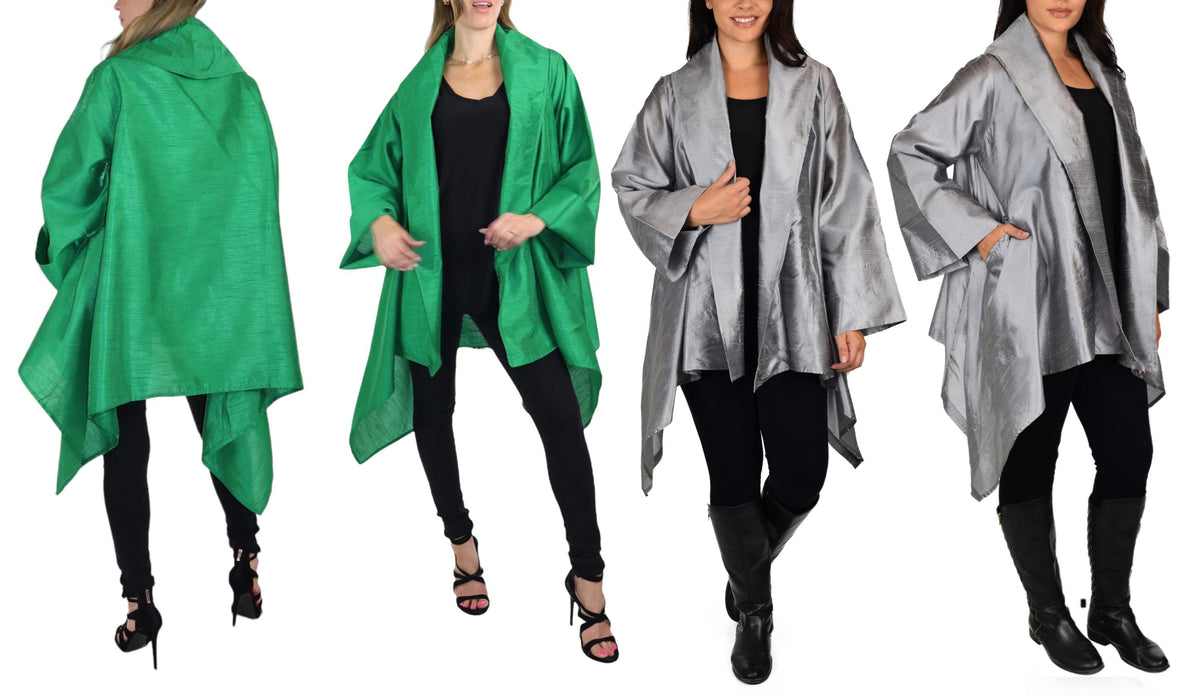 Women Relaxed Fit Poly Silk Designer Cover Up Duster Blazer Jacket | Regular & Plus Sizes