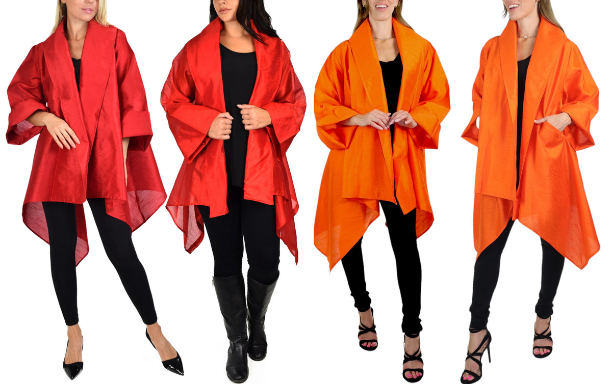 Women Relaxed Fit Poly Silk Designer Cover Up Duster Blazer Jacket | Regular & Plus Sizes