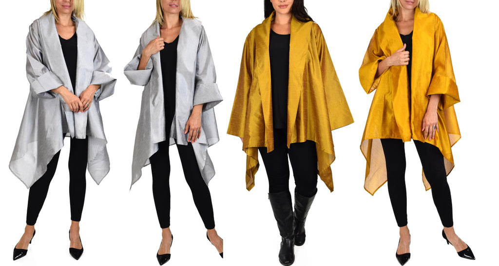 Women Relaxed Fit Poly Silk Designer Cover Up Duster Blazer Jacket | Regular & Plus Sizes