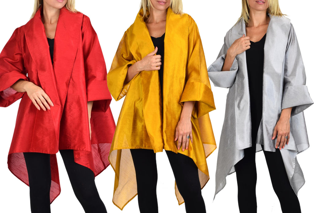 Women Relaxed Fit Poly Silk Designer Cover Up Duster Blazer Jacket | Regular & Plus Sizes
