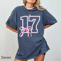 Seventeenth Birthday Bow Comfort Colors T-shirt, 17th Birthday Gift, 17 Gift For Daughter, Seventeen Birthday Party Shirts