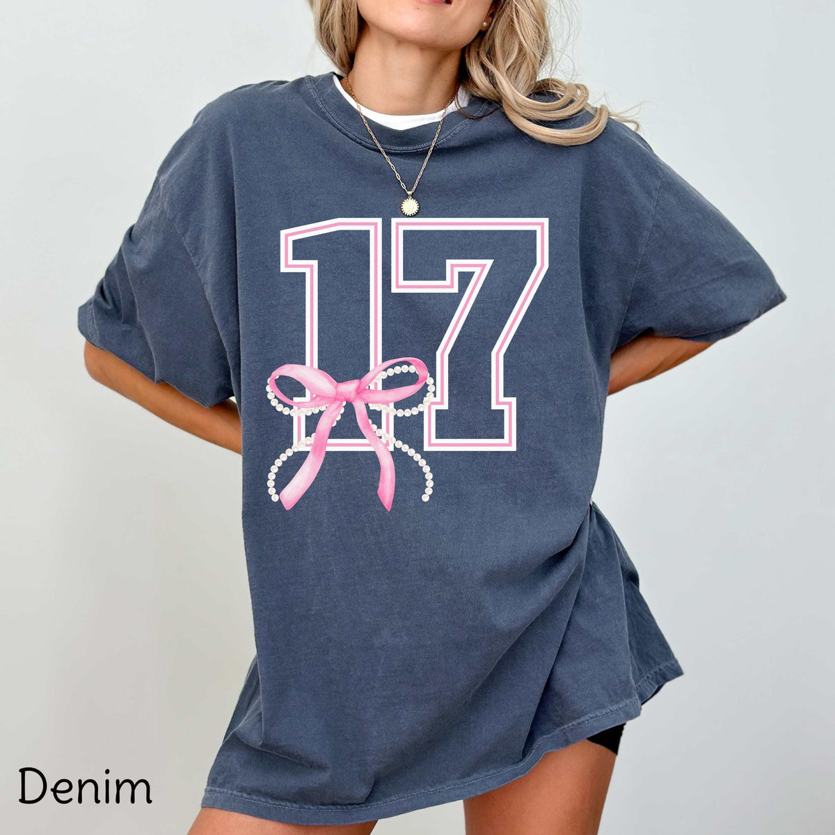 Seventeenth Birthday Bow Comfort Colors T-shirt, 17th Birthday Gift, 17 Gift For Daughter, Seventeen Birthday Party Shirts