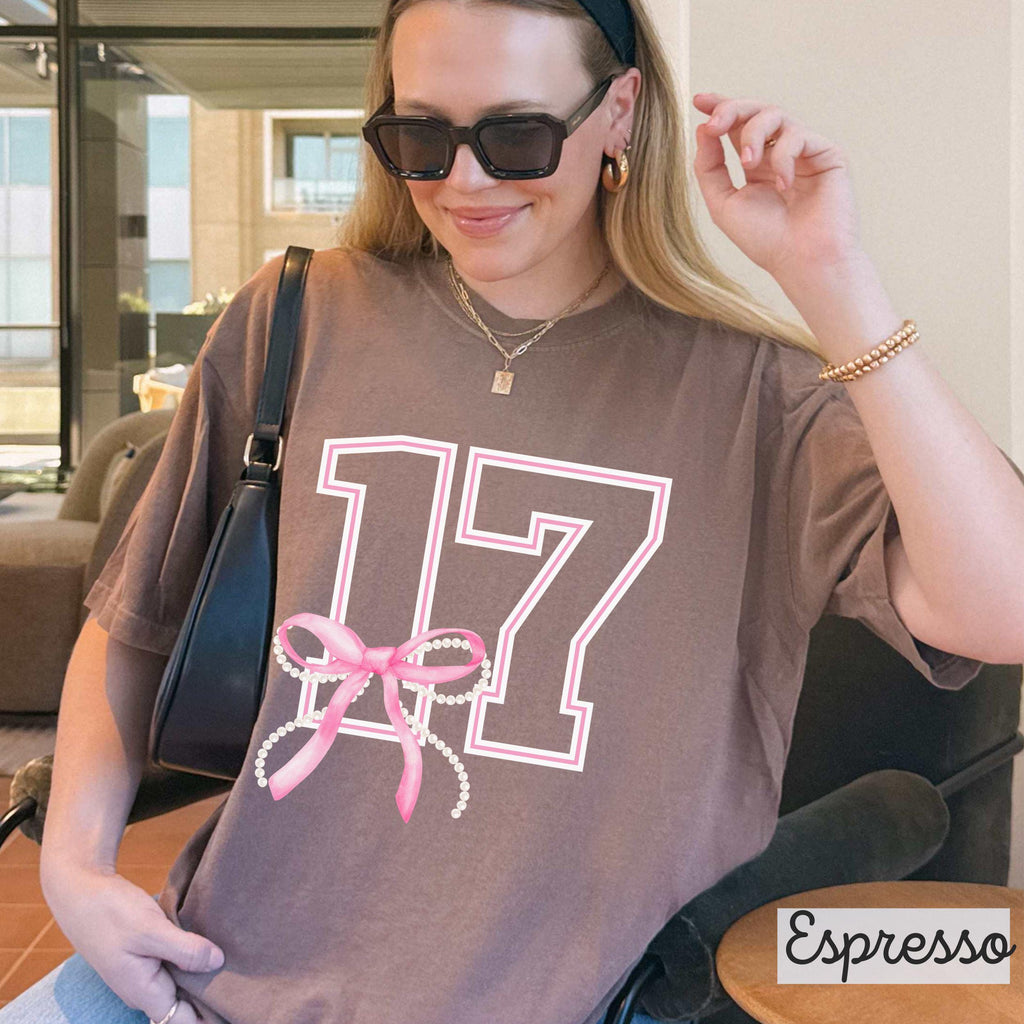 Seventeenth Birthday Bow Comfort Colors T-shirt, 17th Birthday Gift, 17 Gift For Daughter, Seventeen Birthday Party Shirts