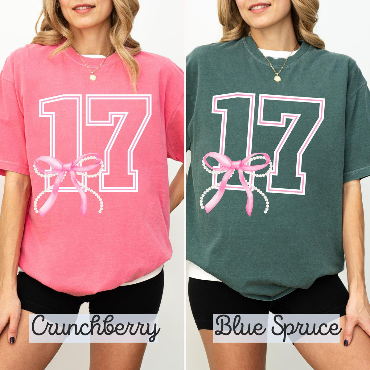 Seventeenth Birthday Bow Comfort Colors T-shirt, 17th Birthday Gift, 17 Gift For Daughter, Seventeen Birthday Party Shirts