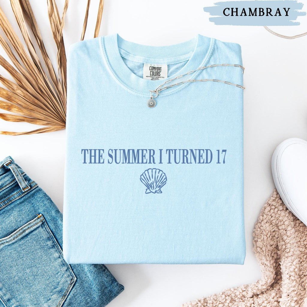 17th Birthday Shirt, Comfort Colors Summer I Turned 17 Bday Party Tee, Custom Seventeenth Birthday Gift, Coastal Beach Teen Summer Birthday