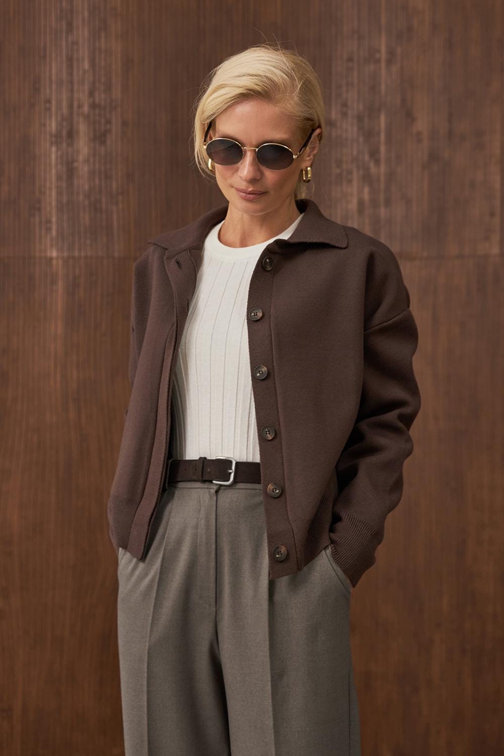 Womens casual knitwear silk jacket bomber Buttons fall fashion cardigan