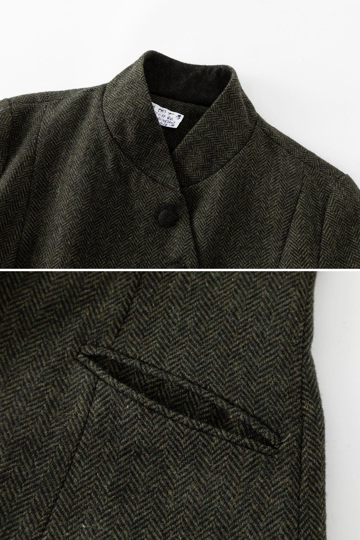 Vintage Style Wool Herringbone Blazer, Olive Green Jacket, Custom Coat, Custom, Xiaolizi 6496#