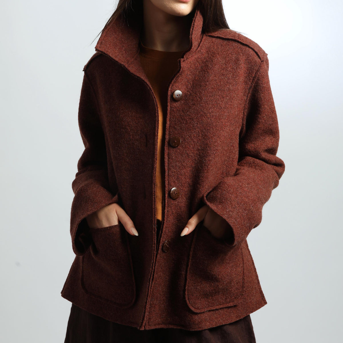 ALESSANDRA Boiled Wool Blazer Jacket, Loose Cropped Wool Coat for Women, Handmade OEKO TEX Certified Coat, Sustainable Fall Winter Outerwear
