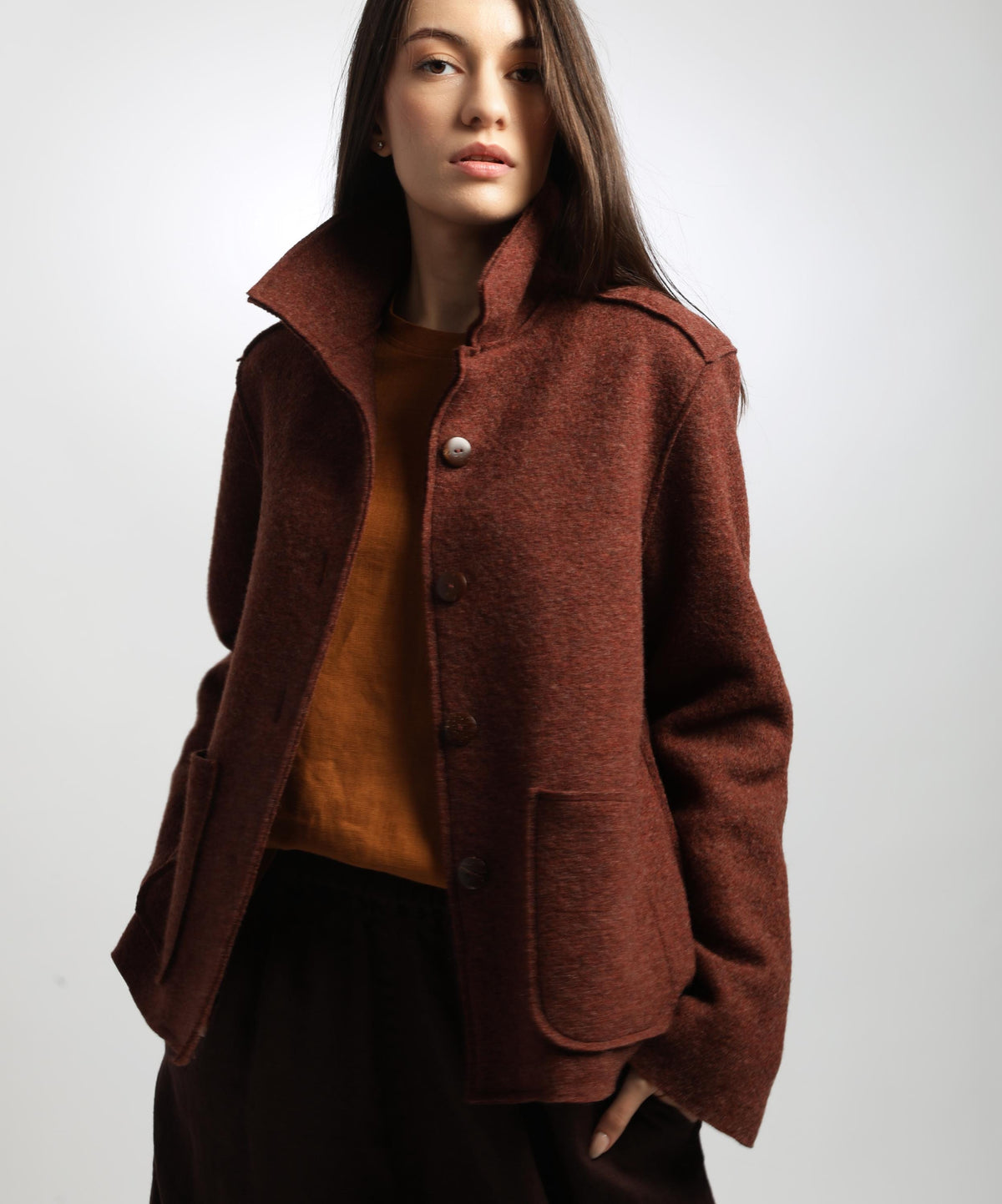 ALESSANDRA Boiled Wool Blazer Jacket, Loose Cropped Wool Coat for Women, Handmade OEKO TEX Certified Coat, Sustainable Fall Winter Outerwear