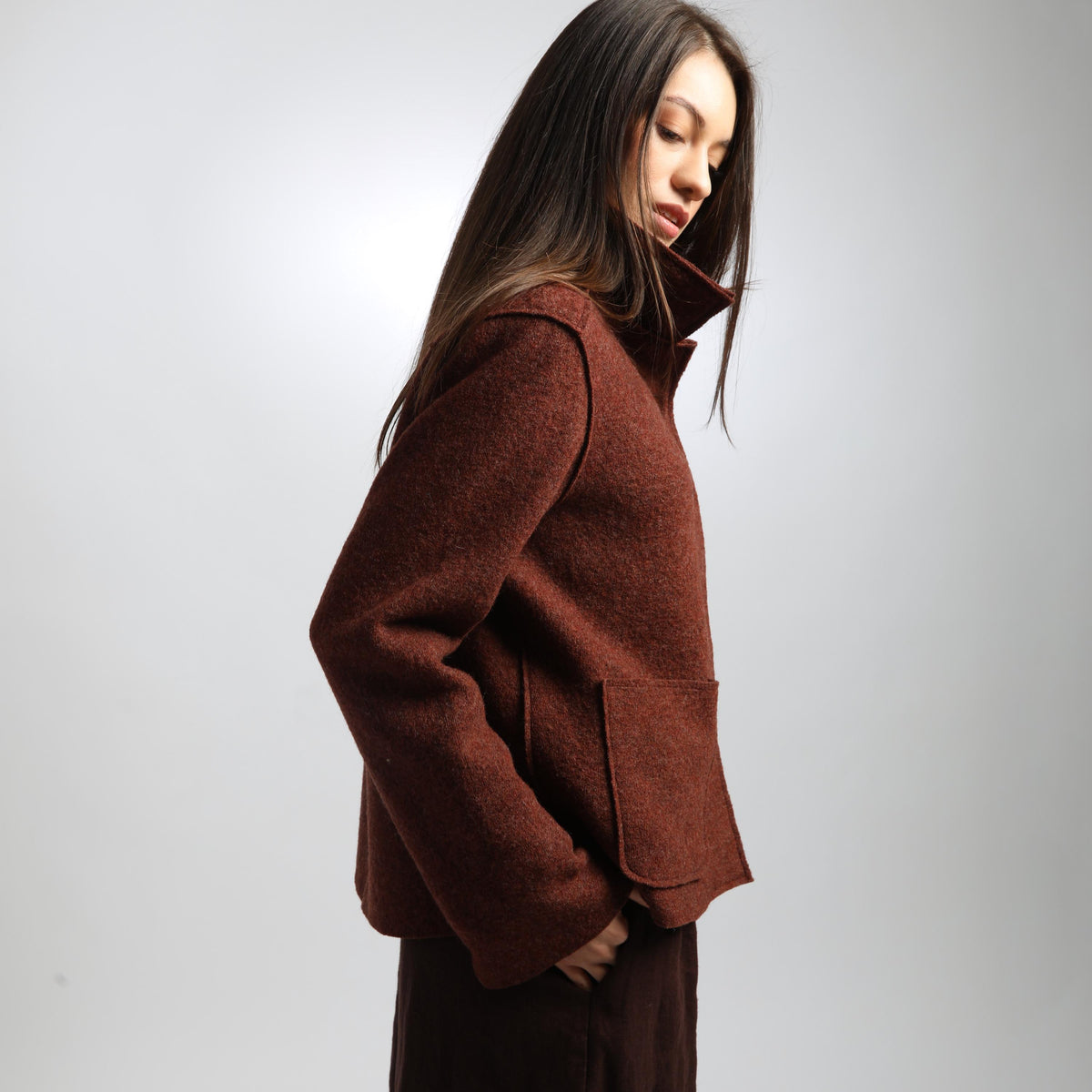 ALESSANDRA Boiled Wool Blazer Jacket, Loose Cropped Wool Coat for Women, Handmade OEKO TEX Certified Coat, Sustainable Fall Winter Outerwear