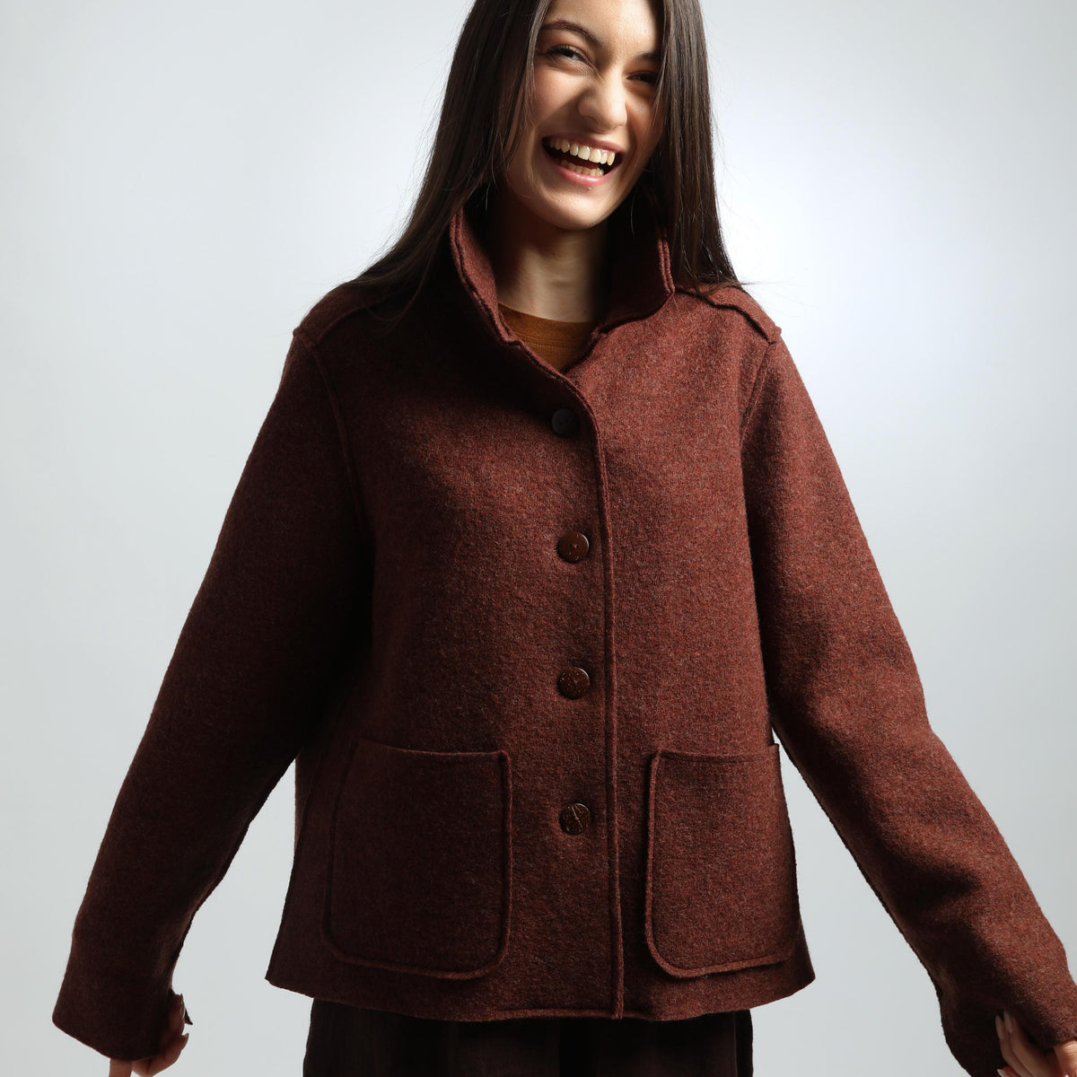 ALESSANDRA Boiled Wool Blazer Jacket, Loose Cropped Wool Coat for Women, Handmade OEKO TEX Certified Coat, Sustainable Fall Winter Outerwear