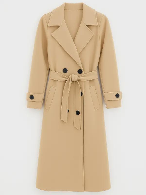 Wool Trench Coat: Women's Long Belted Double Breasted Overcoat