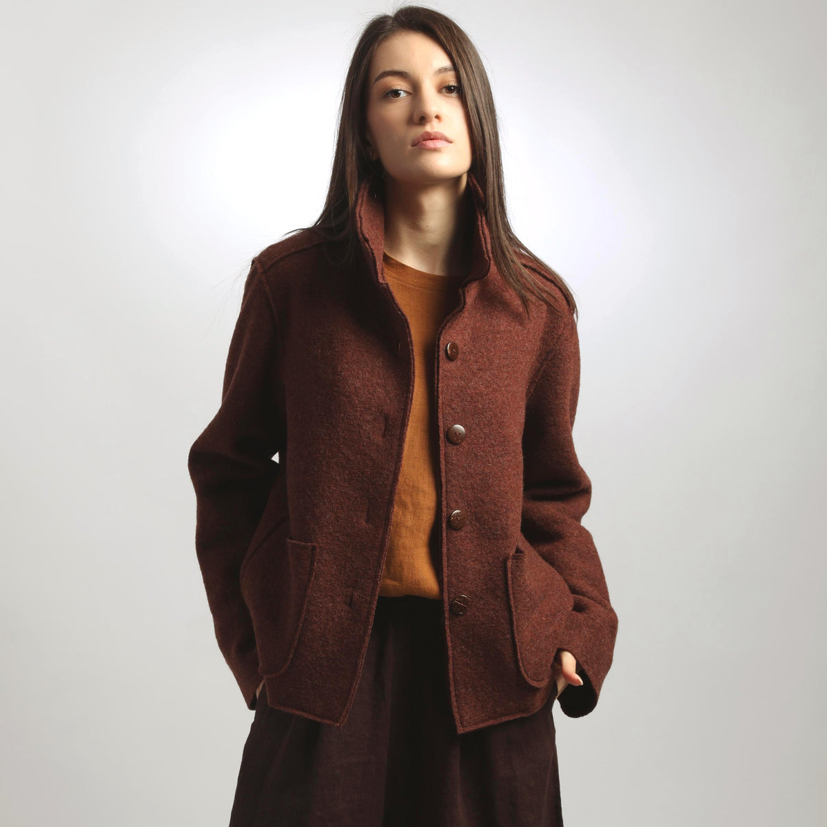 ALESSANDRA Boiled Wool Blazer Jacket, Loose Cropped Wool Coat for Women, Handmade OEKO TEX Certified Coat, Sustainable Fall Winter Outerwear