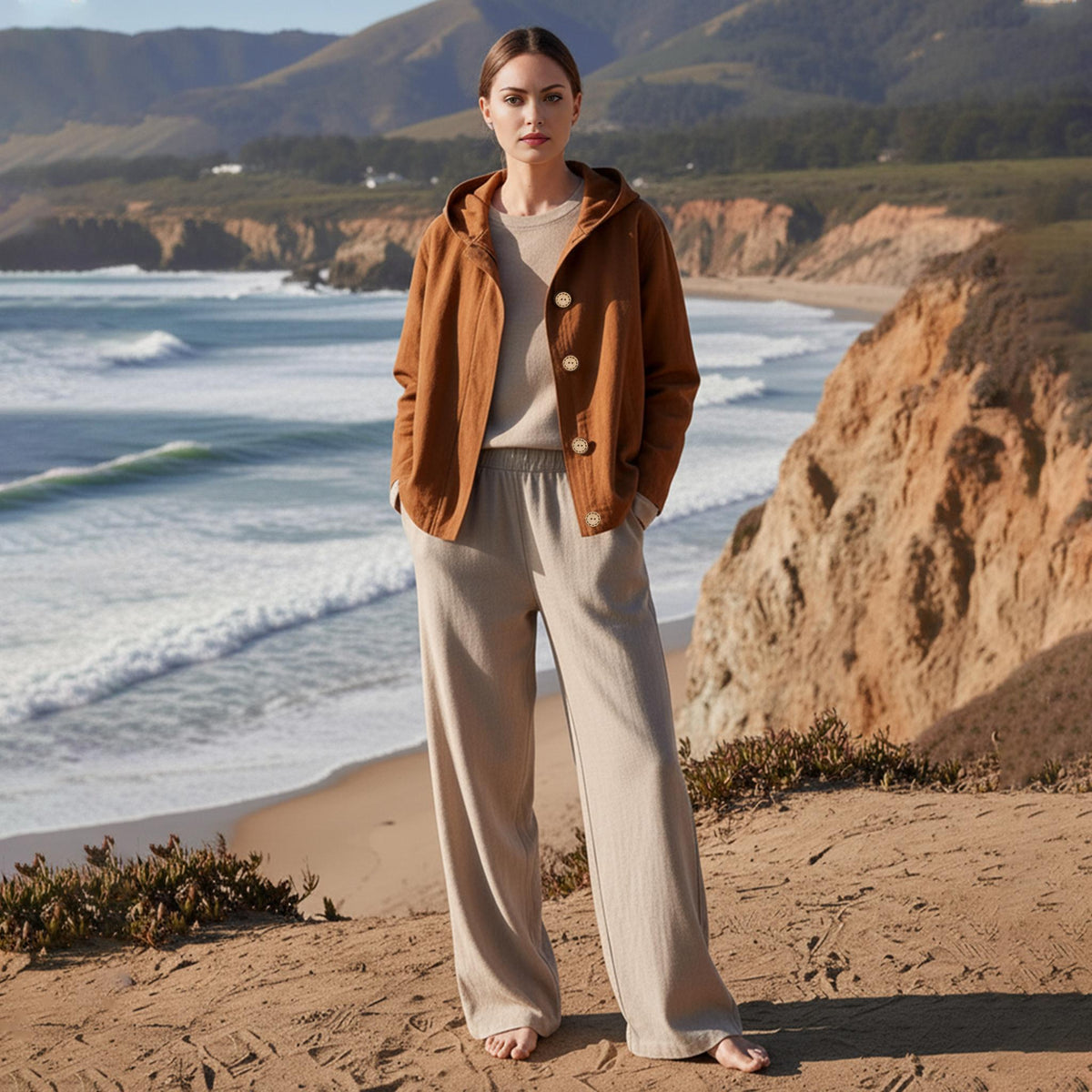 Anysize Custom Hooded Jacket Linen Cotton Long Sleeves Short Coat Spring Fall Plus Size Jacket Plus Size Clothing F82SN