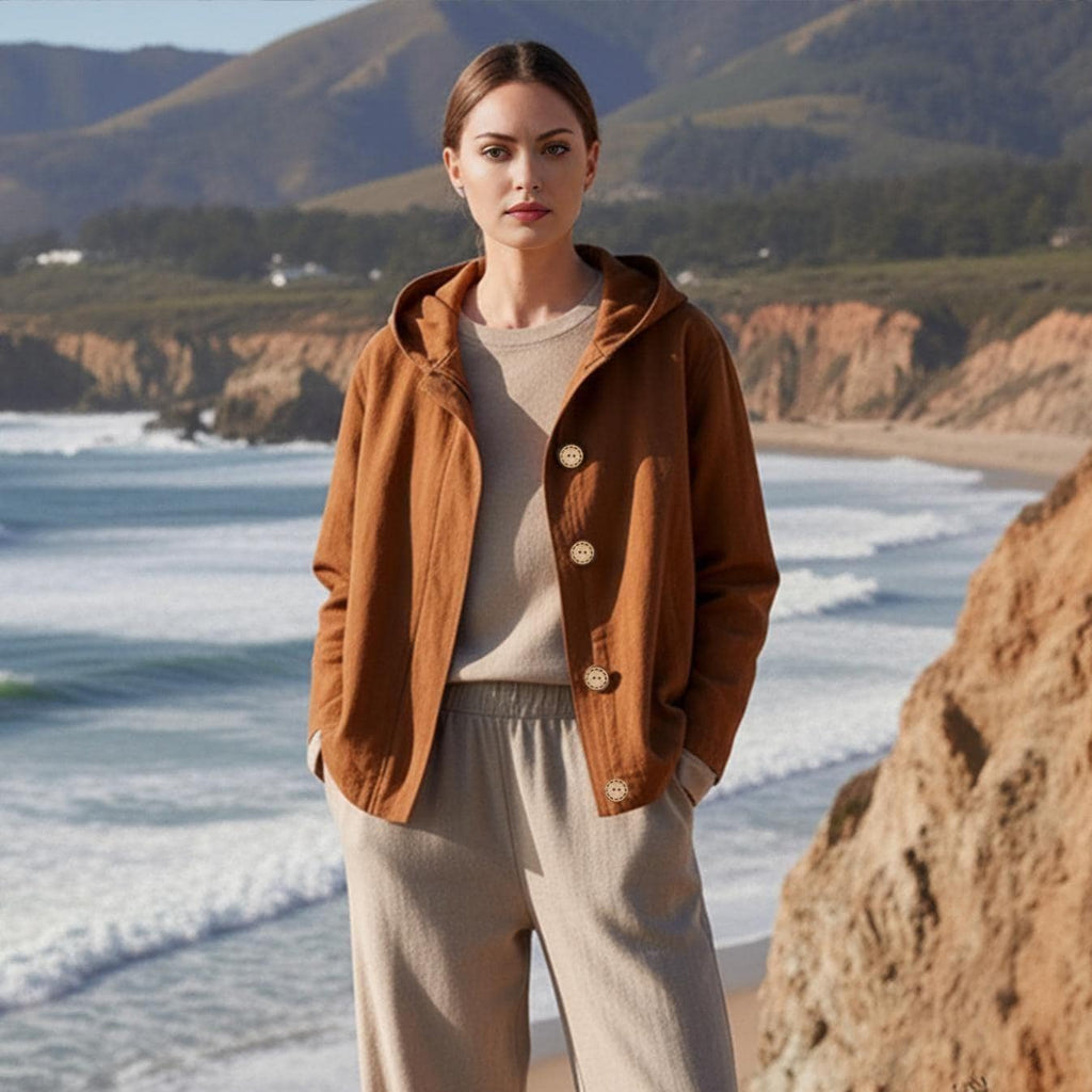 Anysize Custom Hooded Jacket Linen Cotton Long Sleeves Short Coat Spring Fall Plus Size Jacket Plus Size Clothing F82SN