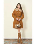 Vintage Style Winter Down Short Coat Caramel Brown Color Winter Jacket with Belt