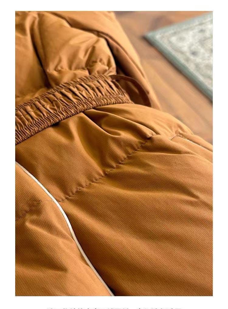 Vintage Style Winter Down Short Coat Caramel Brown Color Winter Jacket with Belt