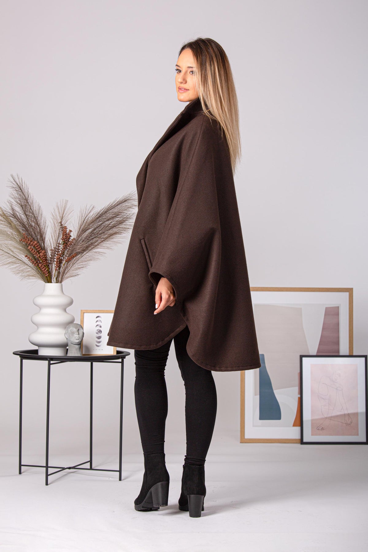 Ladies Loose Cape Coat, Poncho Cloak Overcoat, Long Renaissance Wool Mix Cape, Elegant Swing Coat in Black, Brown, Gray, Off White or Red