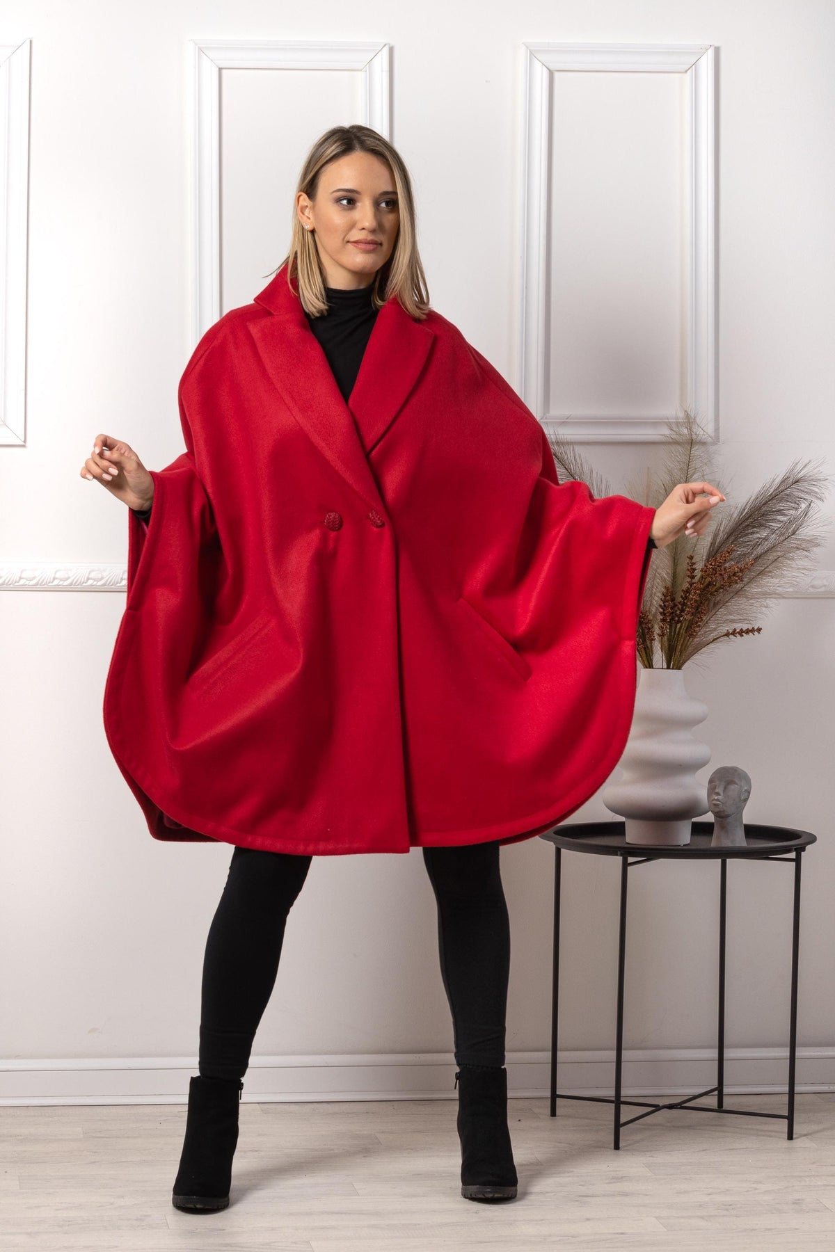 Ladies Loose Cape Coat, Poncho Cloak Overcoat, Long Renaissance Wool Mix Cape, Elegant Swing Coat in Black, Brown, Gray, Off White or Red