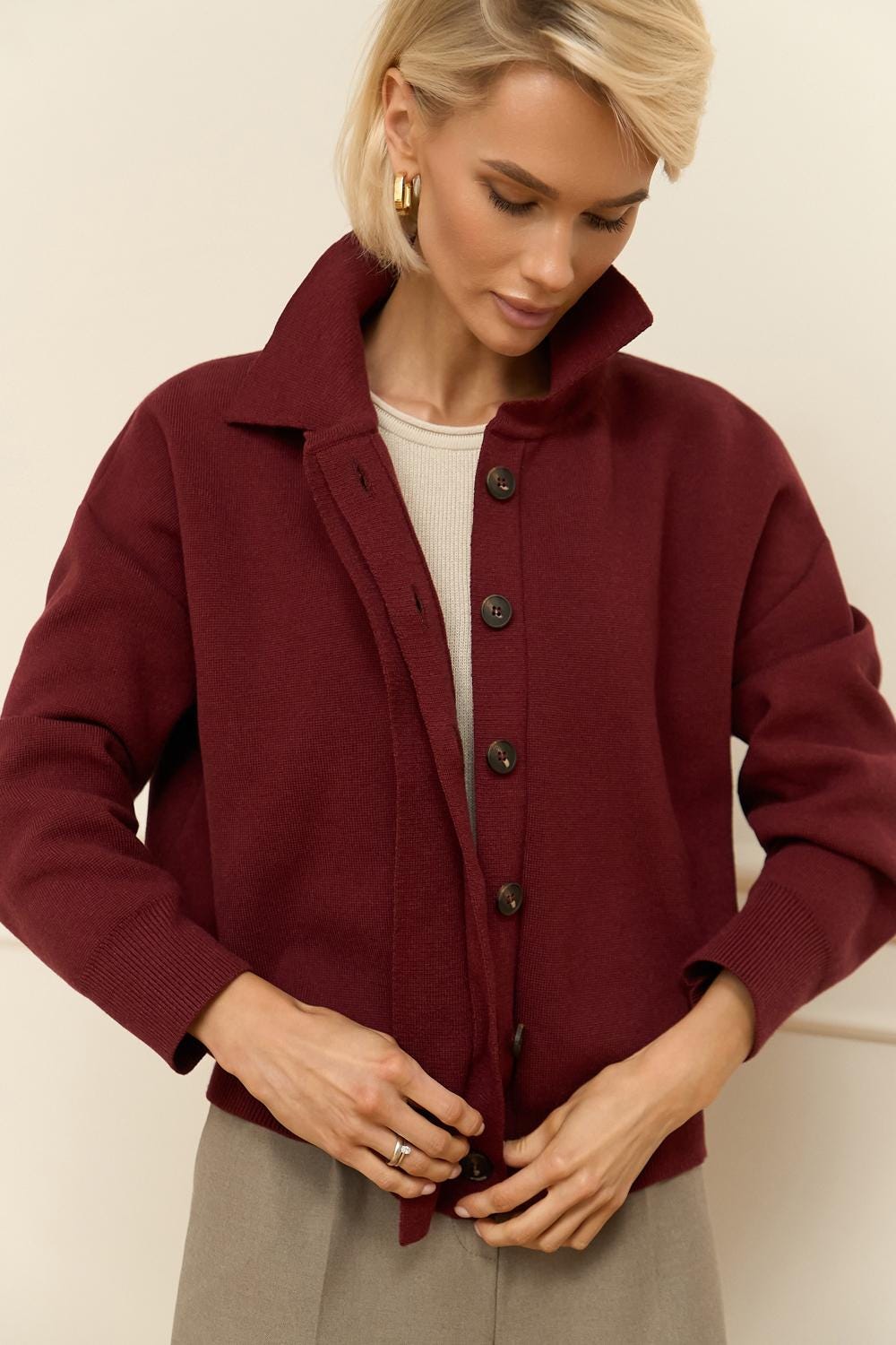 Womens casual knitwear silk jacket bomber Buttons fall fashion cardigan
