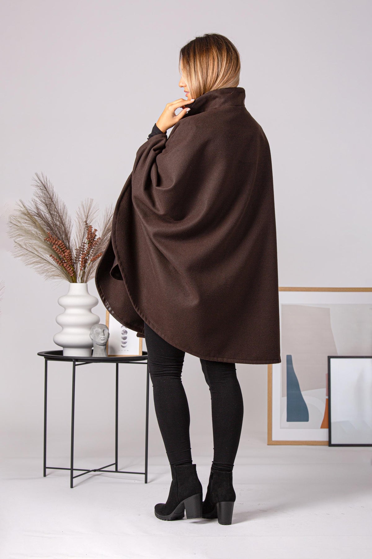 Ladies Loose Cape Coat, Poncho Cloak Overcoat, Long Renaissance Wool Mix Cape, Elegant Swing Coat in Black, Brown, Gray, Off White or Red