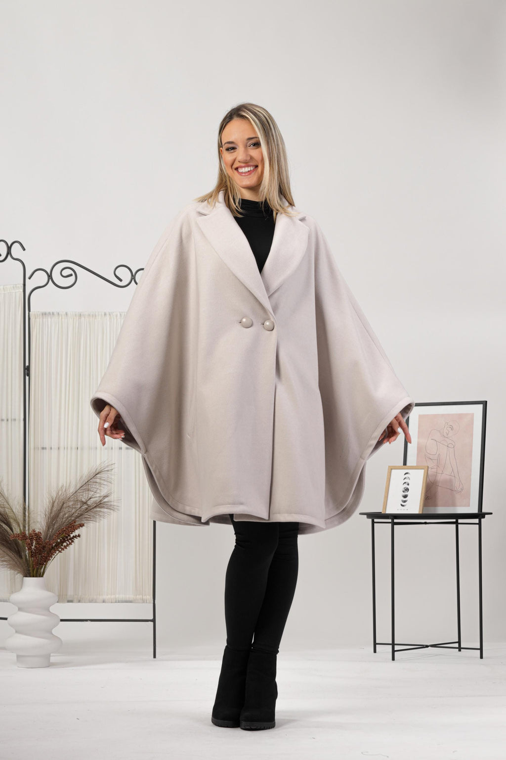 Ladies Loose Cape Coat, Poncho Cloak Overcoat, Long Renaissance Wool Mix Cape, Elegant Swing Coat in Black, Brown, Gray, Off White or Red