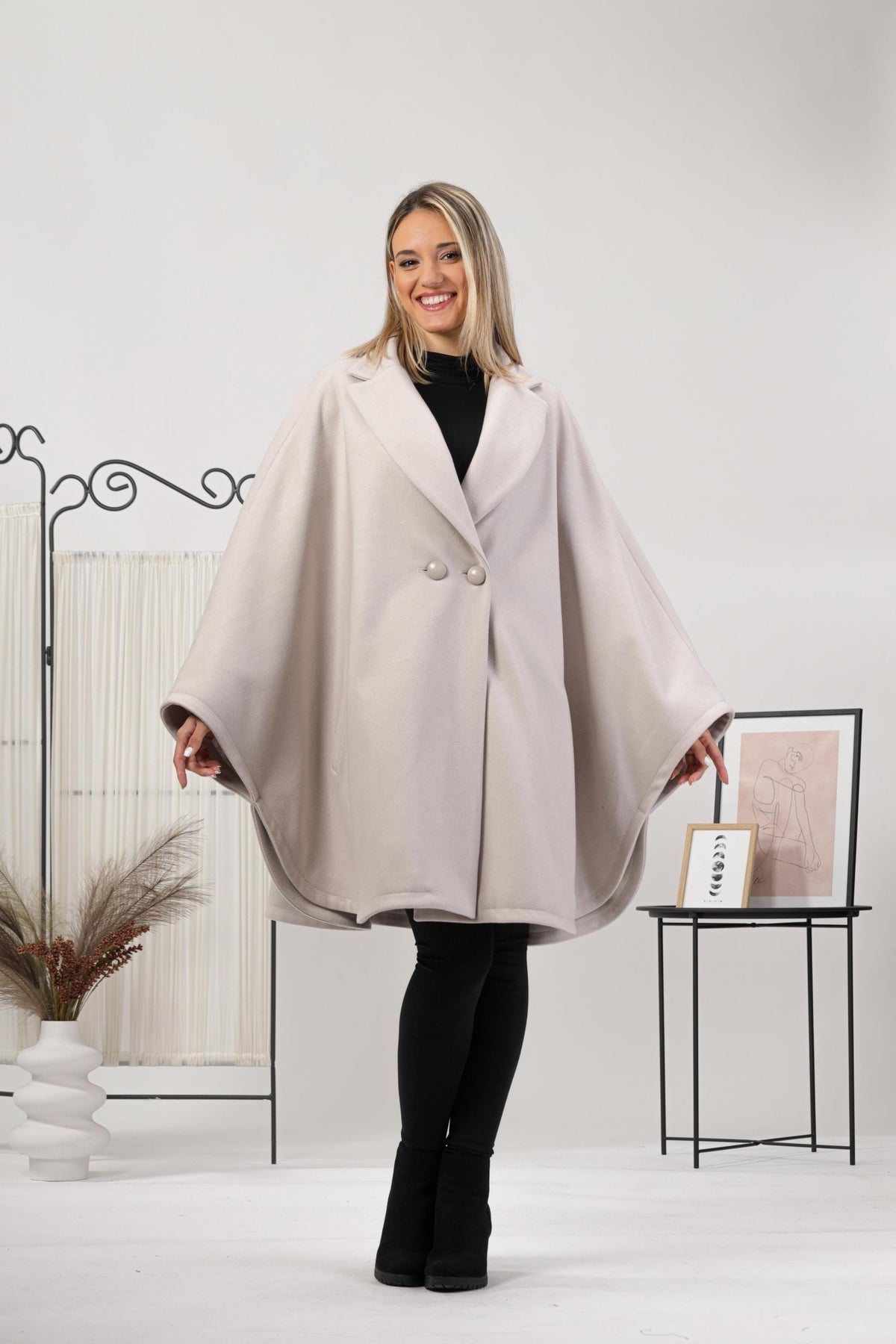Ladies Loose Cape Coat, Poncho Cloak Overcoat, Long Renaissance Wool Mix Cape, Elegant Swing Coat in Black, Brown, Gray, Off White or Red