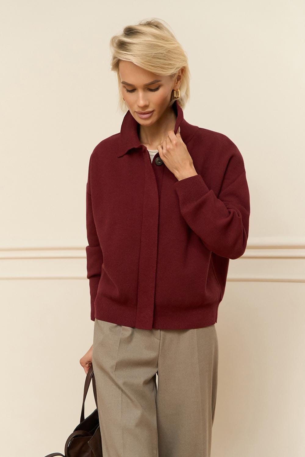 Womens casual knitwear silk jacket bomber Buttons fall fashion cardigan