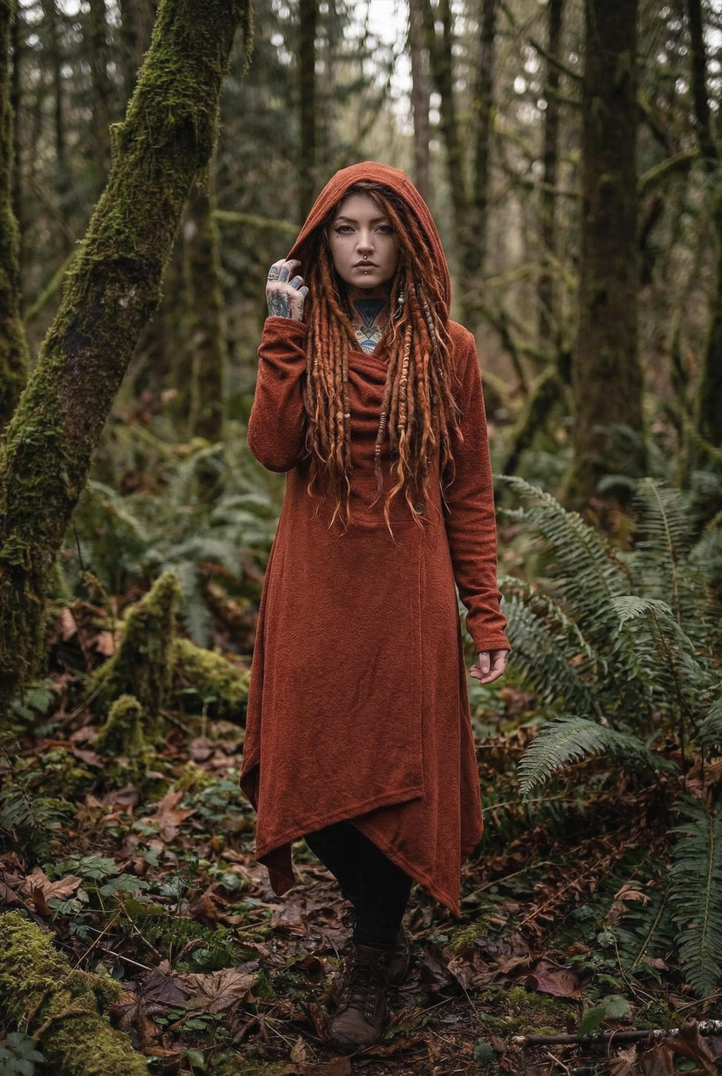 Womens Hooded Sweater Coat Amita In Olive / Half Season Coat Pullover / Bohemian