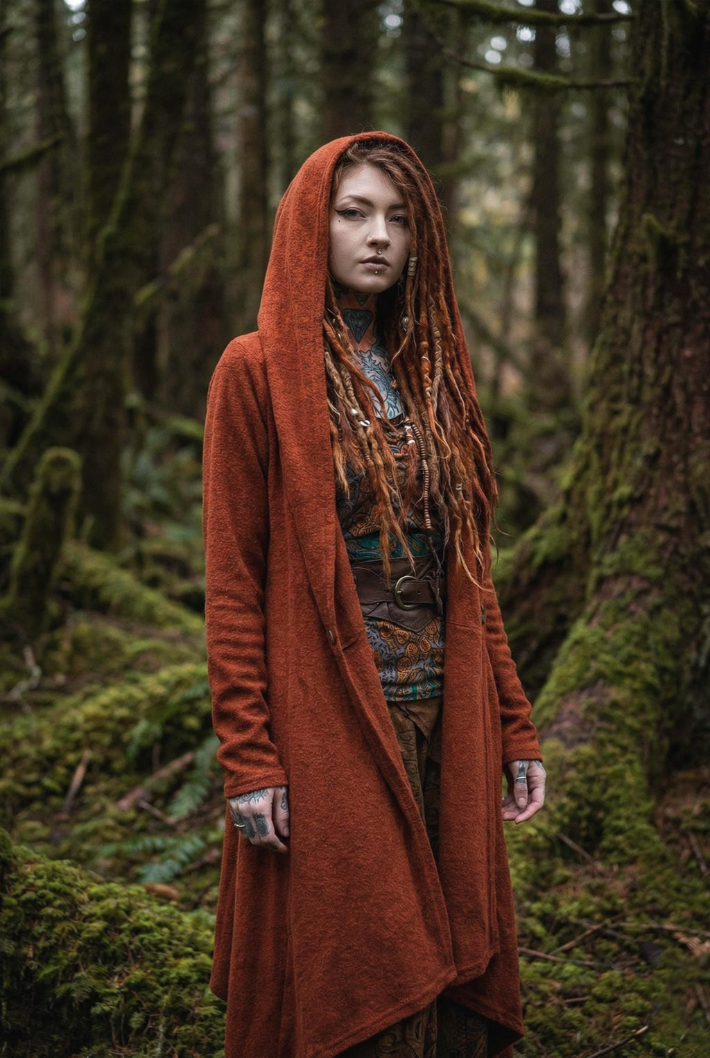 Womens Hooded Sweater Coat Amita In Olive / Half Season Coat Pullover / Bohemian