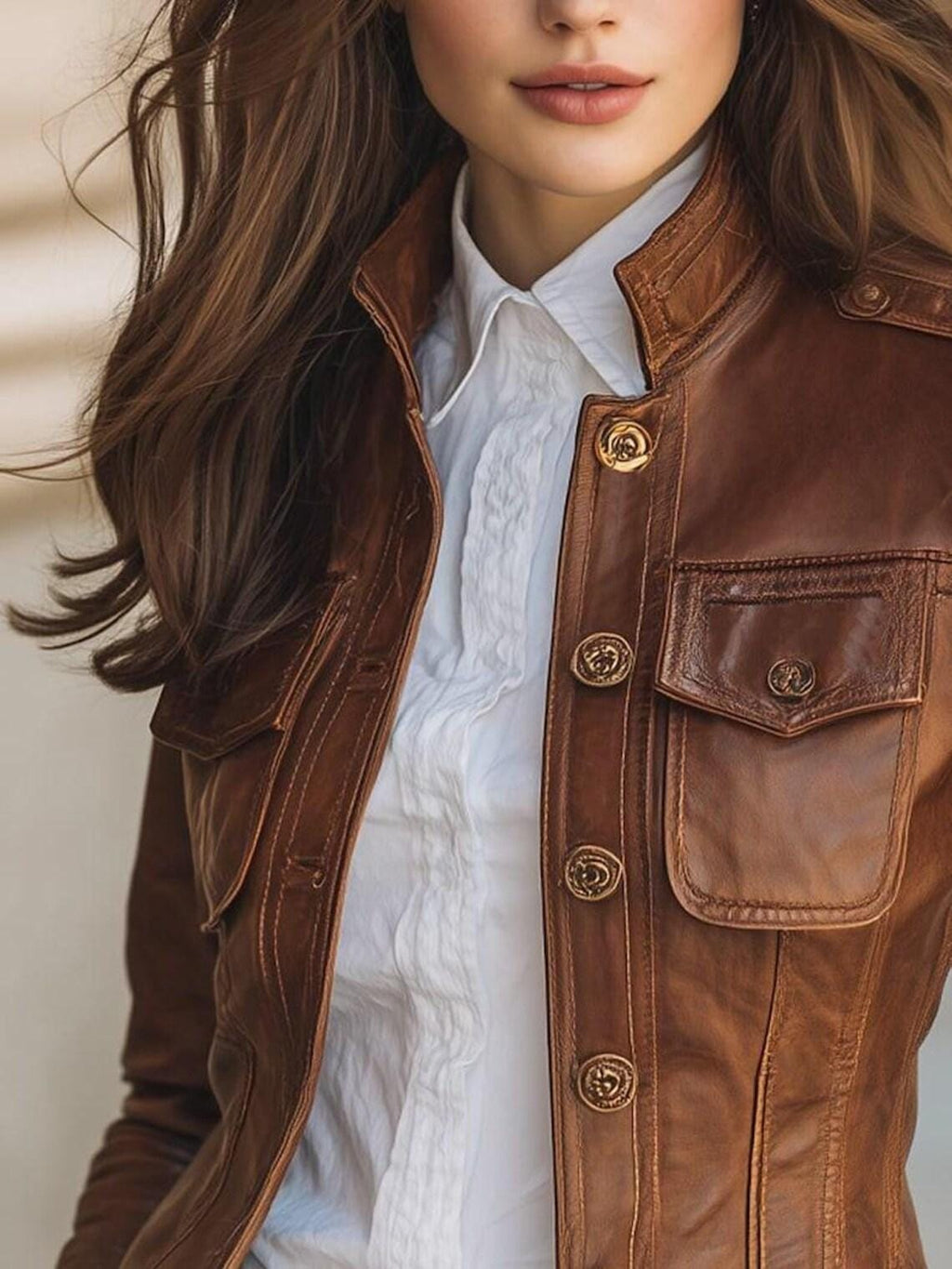 Vintage Brown Leather Jacket | Fitted Short Coat, Chic Fall Fashion Jacket