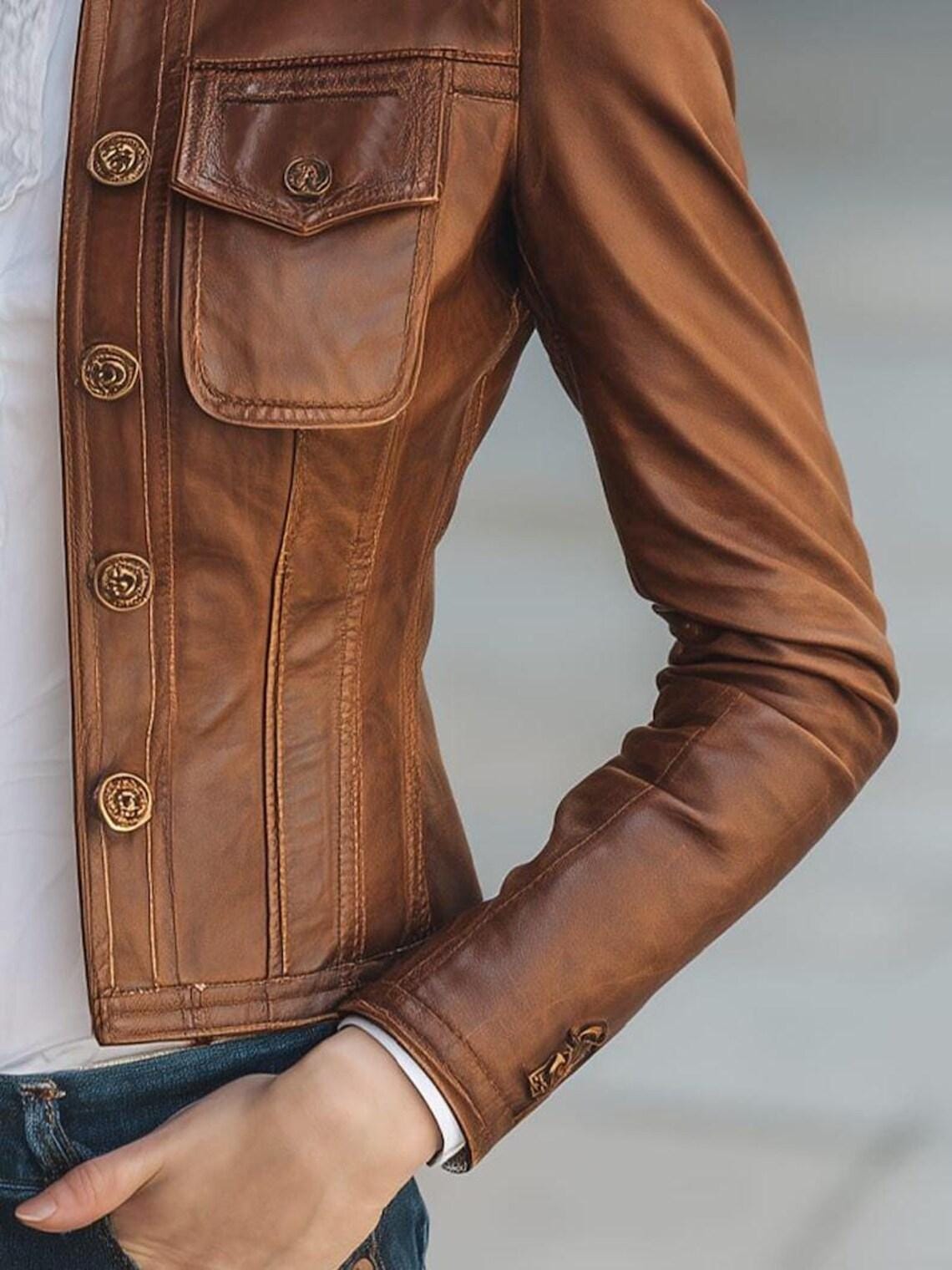 Vintage Brown Leather Jacket | Fitted Short Coat, Chic Fall Fashion Jacket