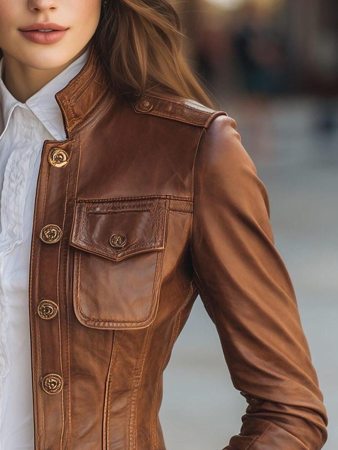 Vintage Brown Leather Jacket | Fitted Short Coat, Chic Fall Fashion Jacket