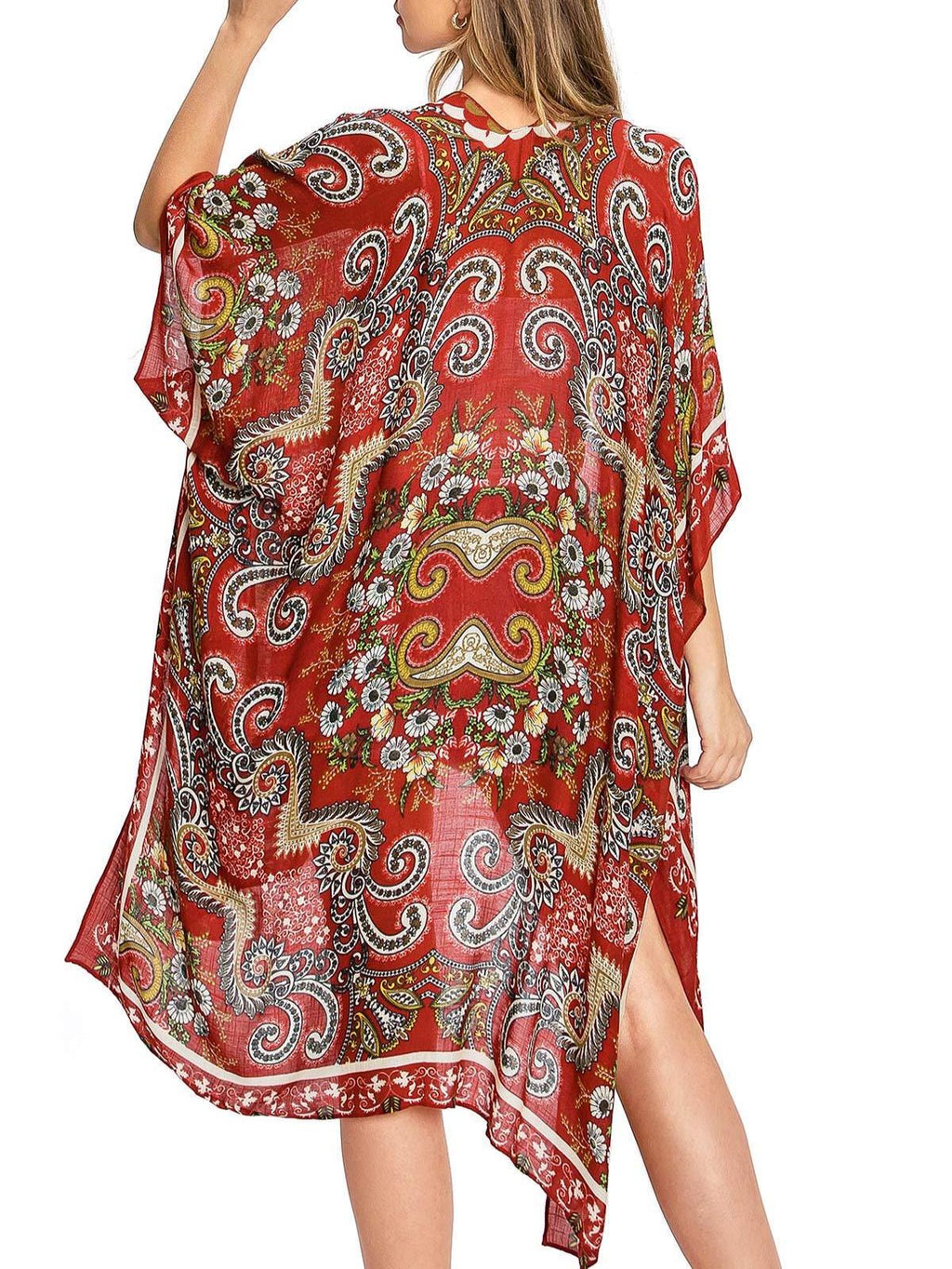 Women's Viscose Boho Festival Paisly Printed Shawl Kimono